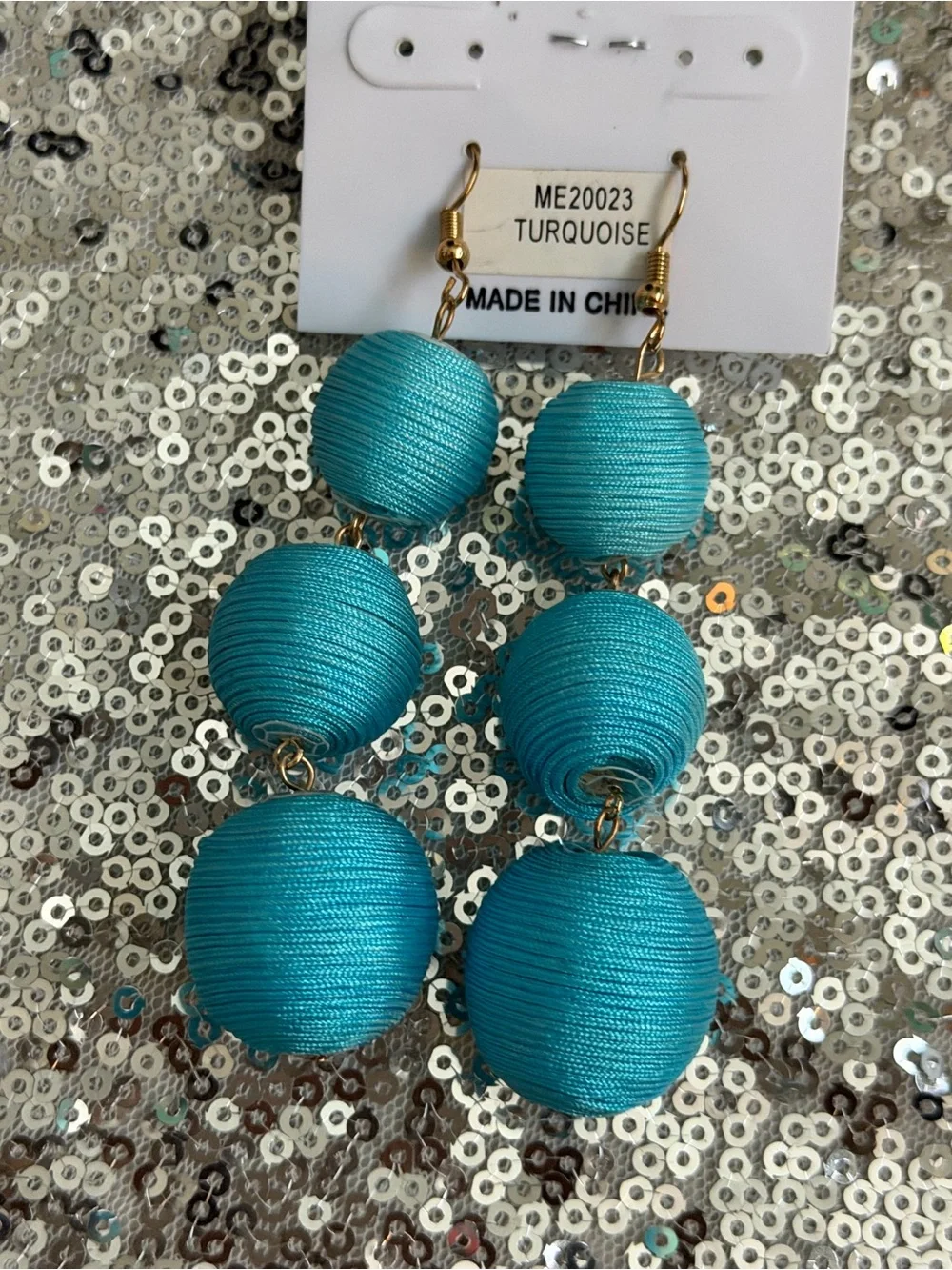 Turquoise Triple Bead Dangle Earrings - Unbranded